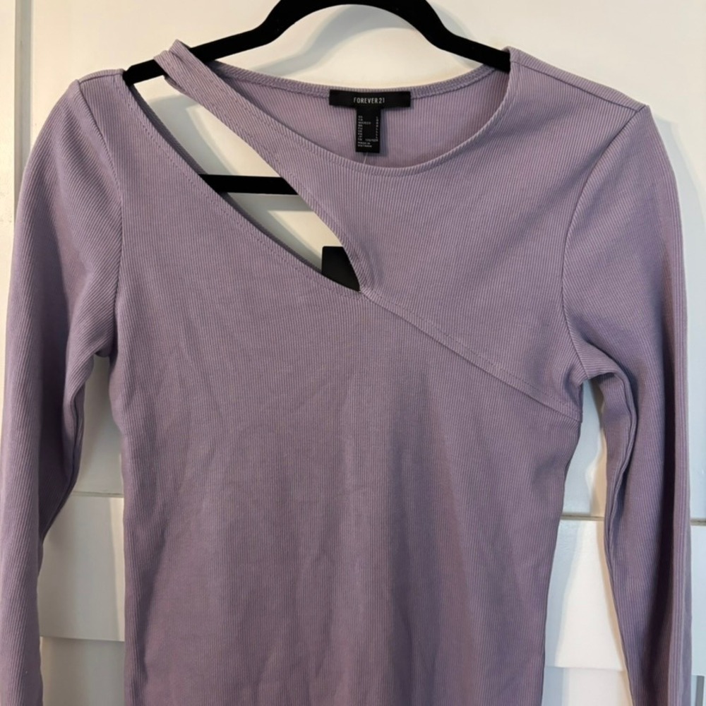 NWT Forever 21 Purple Cutout Dress‎ Ribbed Knit Long Sleeve Mini L - Picture 2 of 14